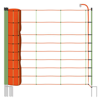 Sheep Combo Netting 50m x 90cm, VOSS.farming, 14 Posts, 2 Spikes, Orange, Electric Fence