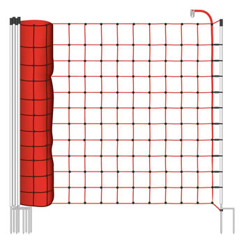 Deer Netting 25m x 170cm, 8 Posts, 2 Spikes, Red, Electric Fence
