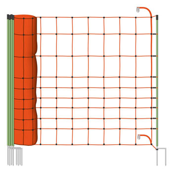 Sheep Netting 50m x 120cm, Euronetz, 14 Posts, 2 Spikes, Wolf Net, Orange, Electric Fence