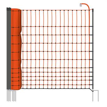 Poultry Netting 25m x 112cm, VOSS.farming classic, 9 Posts, 2 Spikes, Orange, Chicken Net, Electric