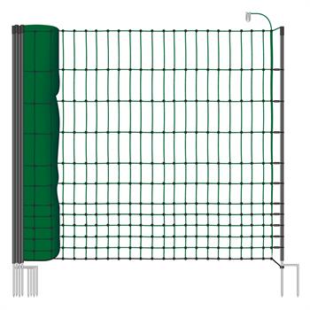 Poultry Netting 50m x 112cm, VOSS.farming classic, 16 Posts, 2 Spikes, Green, Chicken Net, Electric