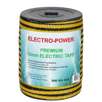 Electric Fence Tape "E-Power" 200m, 12mm, 7x0.2 STST, Yellow-Black