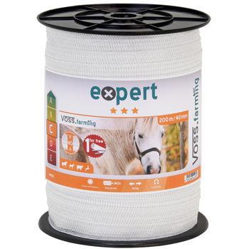 VOSS.farming Electric Fence Tape 200 m, 40 mm, 9x0,16 STST, White