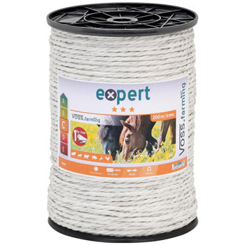 Electric Fence Rope 200m, 6mm, 7x0.20 Stainless Steel, White
