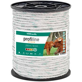 Electric Fence Rope 200m 8mm, 4x0.30 Copper + 4x0.3 STST, White-Green