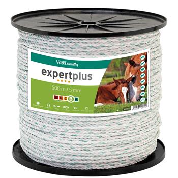 VOSS.farming Electric Fence Rope, 500m, 5mm, 5x0.2 StSt + 1x0.25 Cu, White/Green, Expert Plus