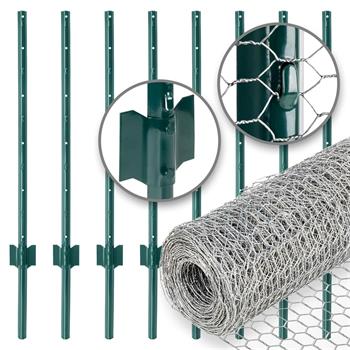 Set: VOSS.farming Galvanised Wire Netting 10mx50cm, 13x25mm + 8x U-Profile Metal Fence Posts, 87cm