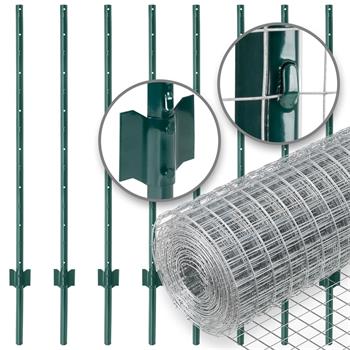Set: VOSS.farming Galvanised Wire Mesh 10mx100cm, 25.4x25.4mm + 8x U-Profile Metal Posts, 137cm