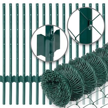 Set: VOSS.farming Chain Link Fence, 25mx100cm, 60x60mm, Green + 16x U-Profile Metal Posts, 137cm