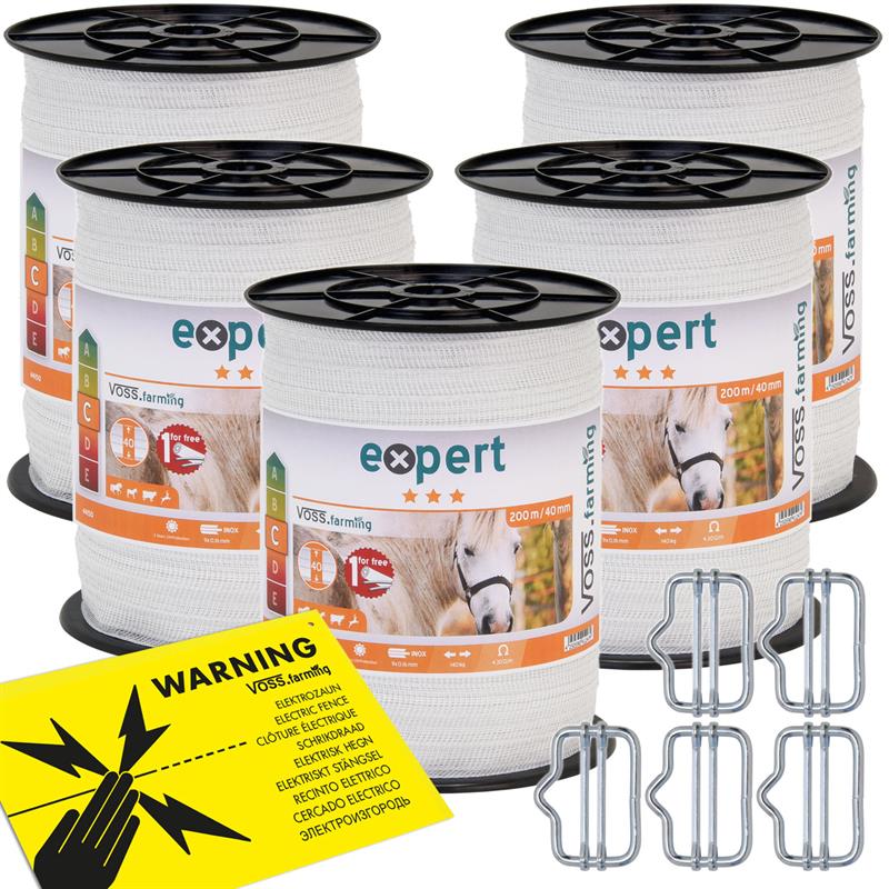 1000m FREE connectors! 5 x 200m spools of 'Farmer' 20mm electric fence tape 